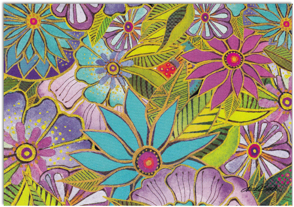 Laurel Burch - Aqua Lavender Florals - Blank Note Card