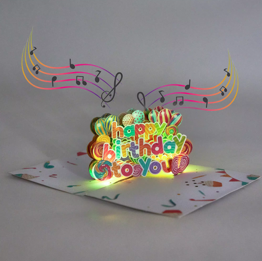 Lollipops and Balloons Happy Birthday - Lights and Sound Pop-Up Card