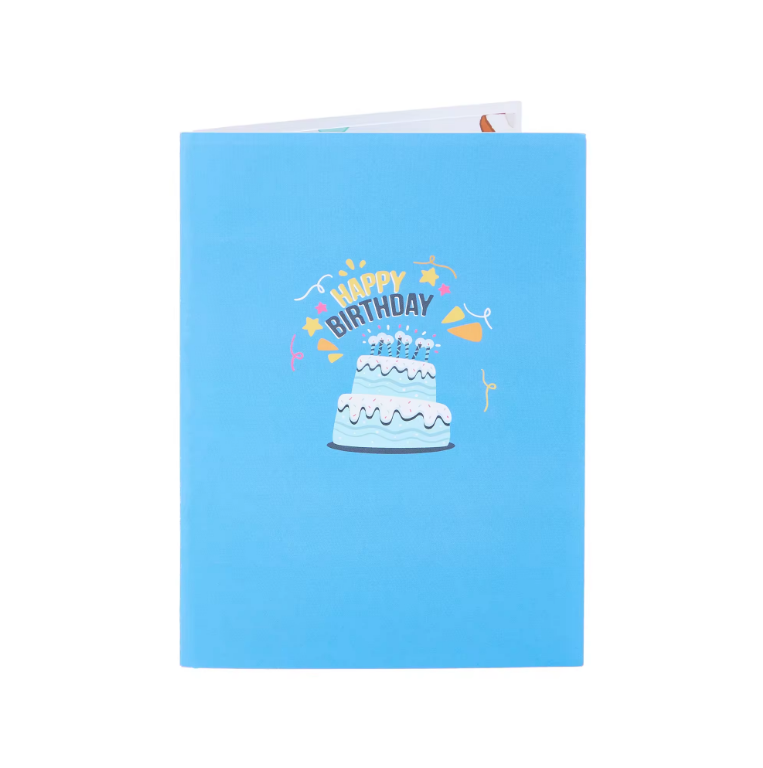 Blow Out the Candle Blue Happy Birthday Cake - Lights and Sound Pop-Up Card