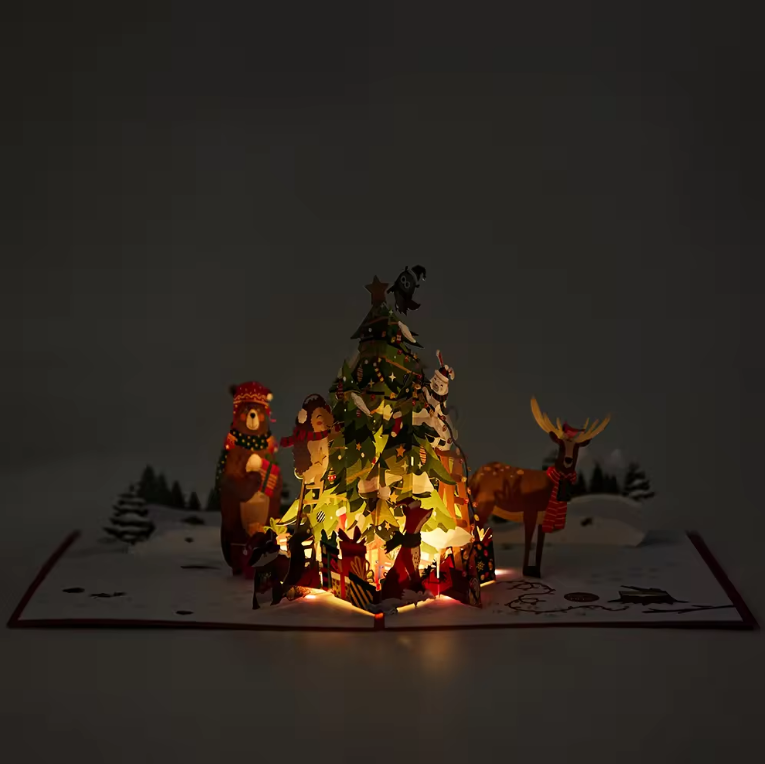 Animal Holiday Tree - Lights and Sound Pop-Up Card