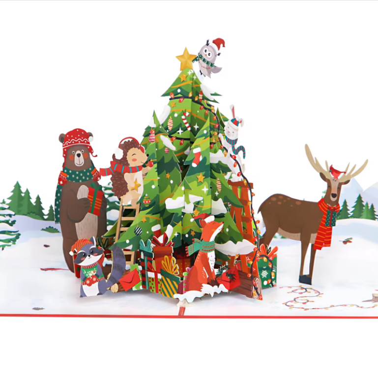 Animal Holiday Tree - Lights and Sound Pop-Up Card