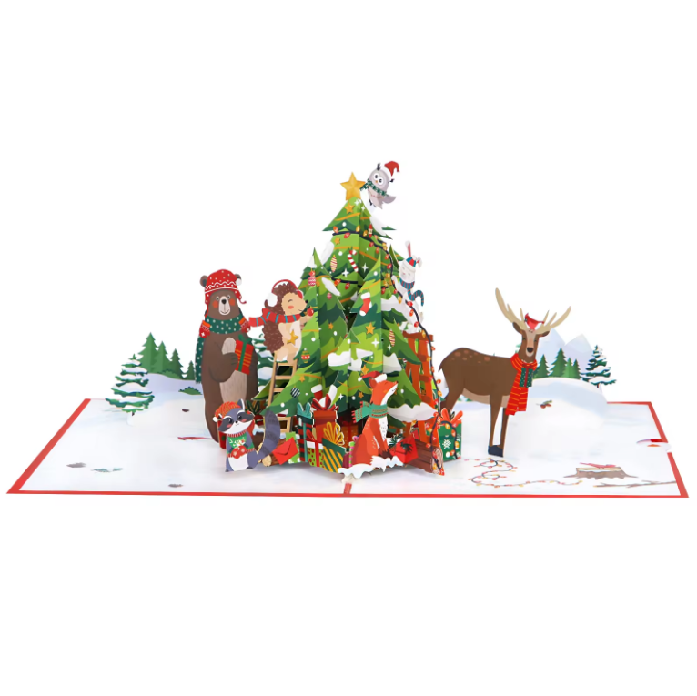 Animal Holiday Tree - Lights and Sound Pop-Up Card