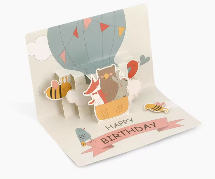 Animals and Hot Air Balloon Happy Birthday Pop-Up Card