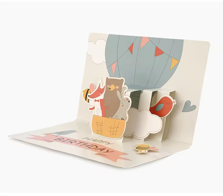 Animals and Hot Air Balloon Happy Birthday Pop-Up Card