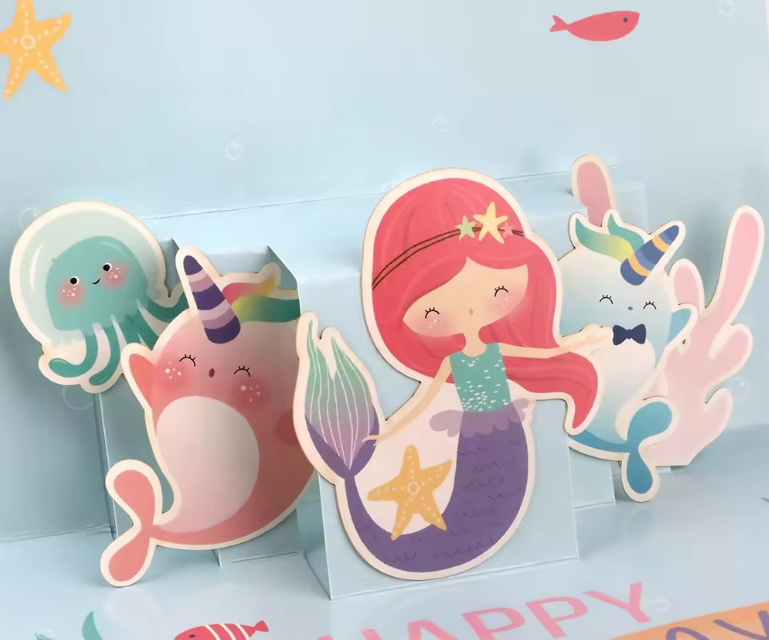 Mermaid and Sea Creatures Happy Birthday Pop-Up Card