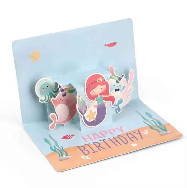 Mermaid and Sea Creatures Happy Birthday Pop-Up Card