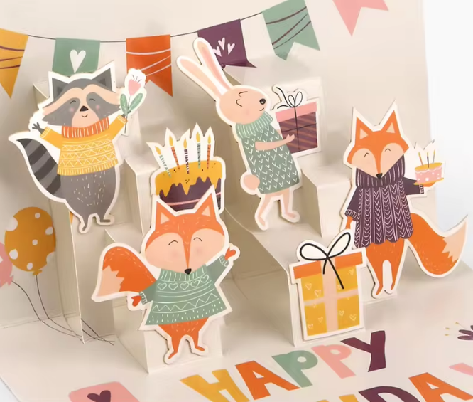 Woodland Animals Happy Birthday Pop-Up Card