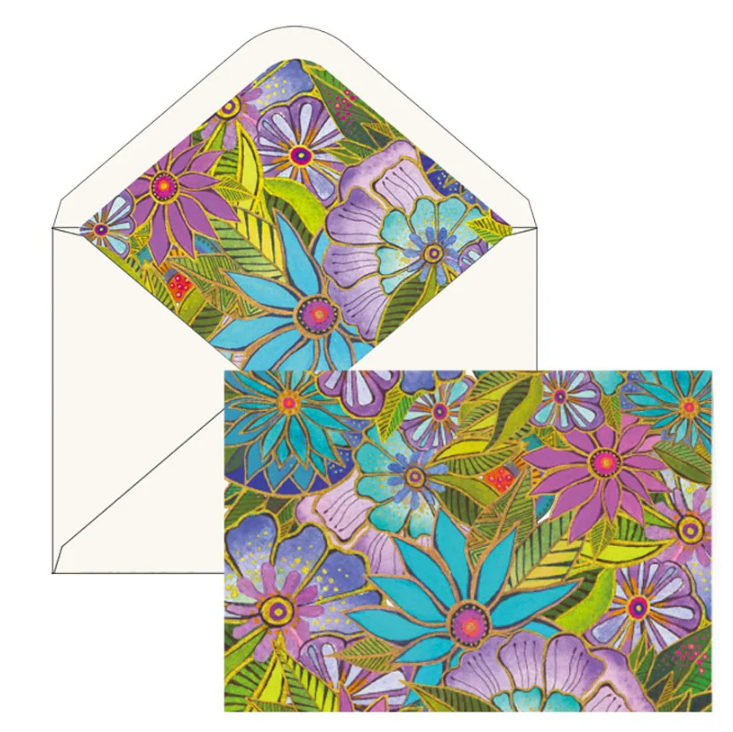 Laurel Burch - Aqua Lavender Florals - Blank Note Card