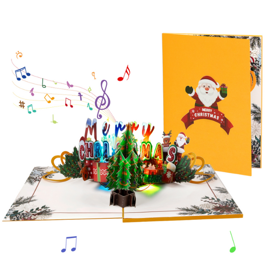 Merry Christmas Tree & Santa - Lights and Sound Pop-Up Card