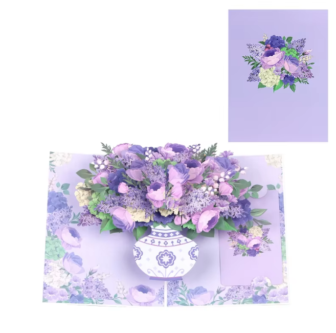 Purple Lilac & Rose 3D Pop-Up Bouquet Card
