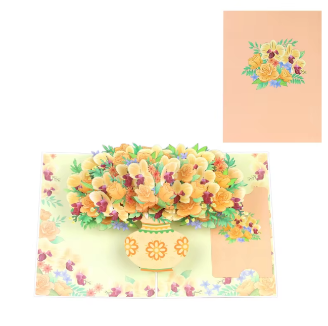 Golden Orchid & Sunset Rose 3D Pop-Up Bouquet Card