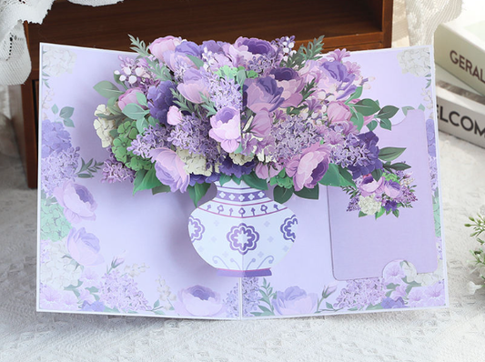Purple Lilac & Rose 3D Pop-Up Bouquet Card