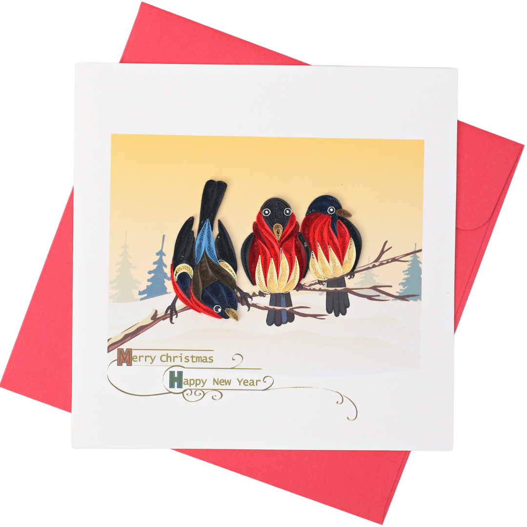 Merry Christmas and Happy New Year Birds Quilling Card