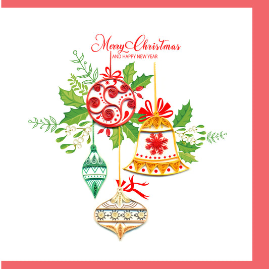 Merry Christmas and Happy New Year Ornaments Quilling Card