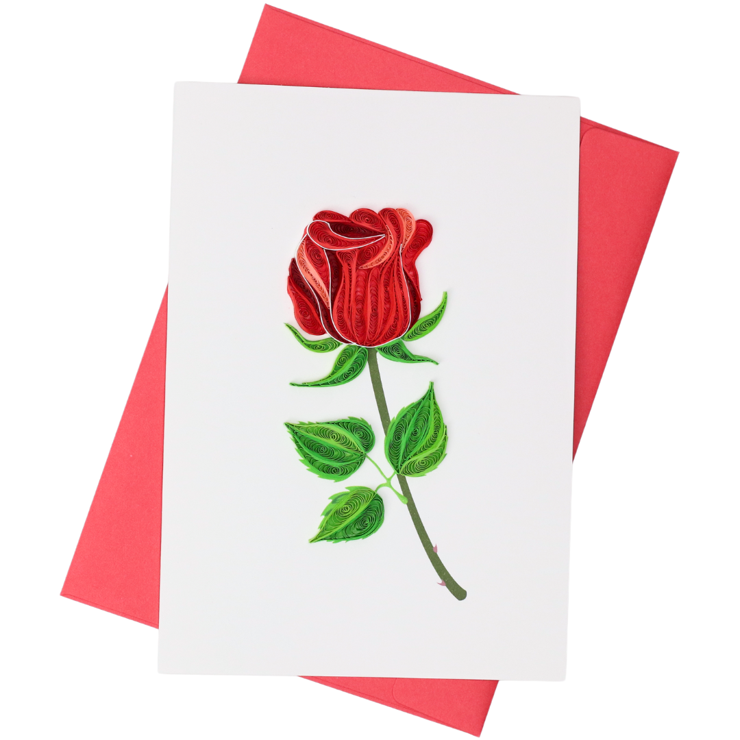 Red Rose Stem Quilling Card