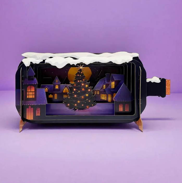 Message in a Bottle - Moonlight Village Christmas Tree 3D Pop-Up Card