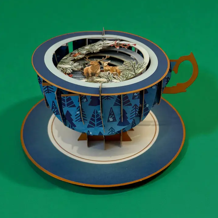 Winter Forest Deer Teacup 3D Pop-Up Card