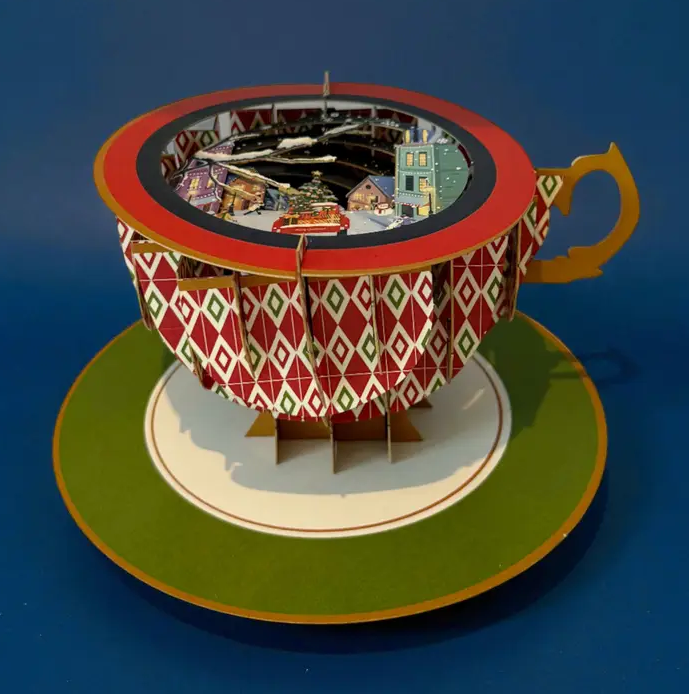 Christmas Village Teacup 3D Pop-Up Card
