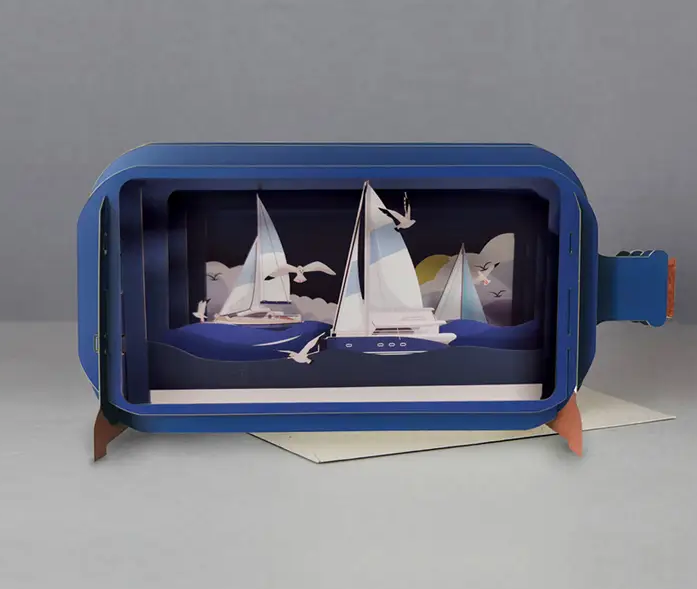 Message in a Bottle - Sailboats Pop-Up Card