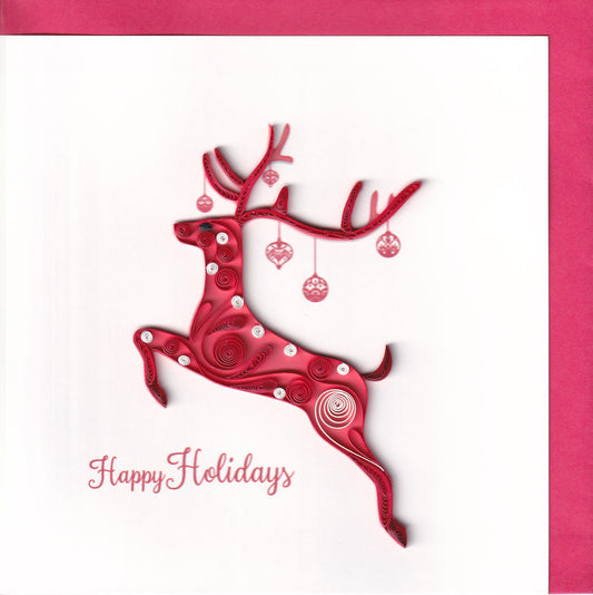 Happy Holidays Red Deer Quilling Card