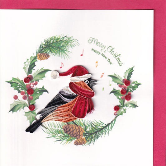 Bird Merry Christmas and Happy New Year Quilling Card