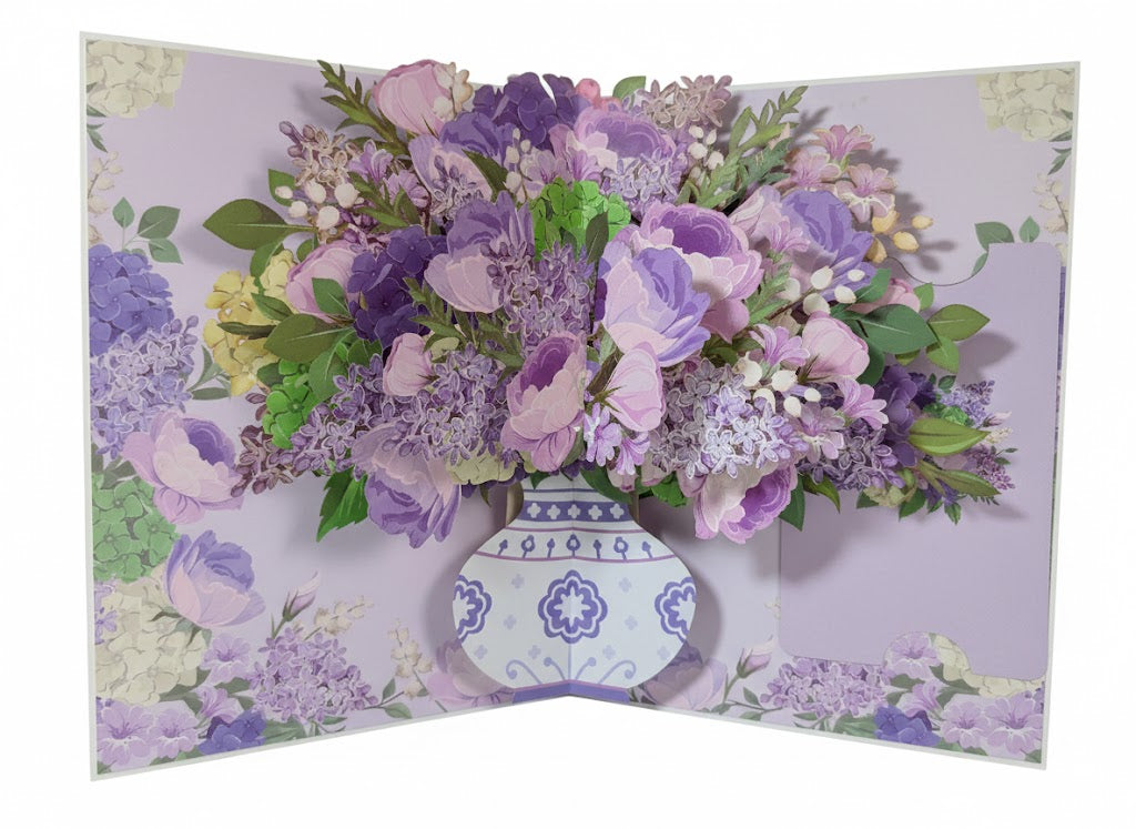 Purple Lilac & Rose 3D Pop-Up Bouquet Card