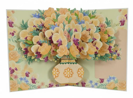 Golden Orchid & Sunset Rose 3D Pop-Up Bouquet Card