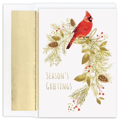 Pine Perched Cardinal - Season's Greetings Card