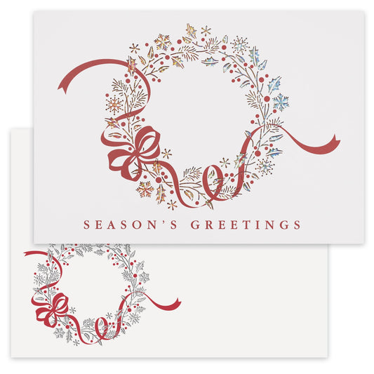 Red Bow Wreath, Laser Cut - Season's Greetings Card
