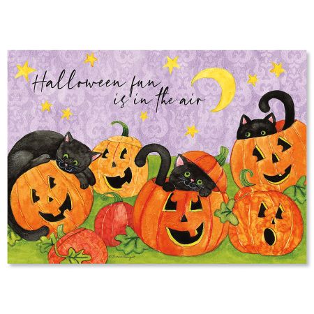 Jack-O'-Lanterns and Cats Halloween Card