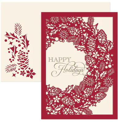 Wreath Happy Holidays Laser Cut Card