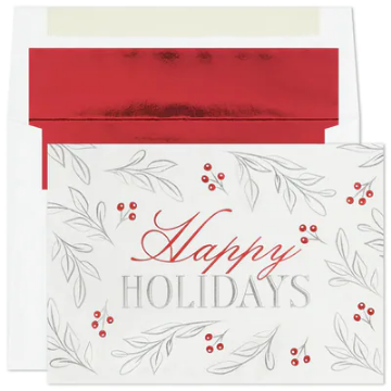 Silver & Red Happy Holidays Card