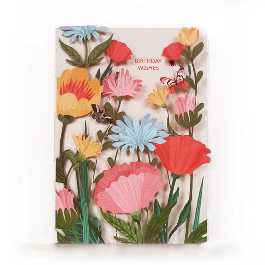 Paper Cut Floral Birthday Wishes Card