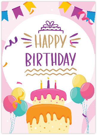 Happy Birthday Cake and Balloons Card
