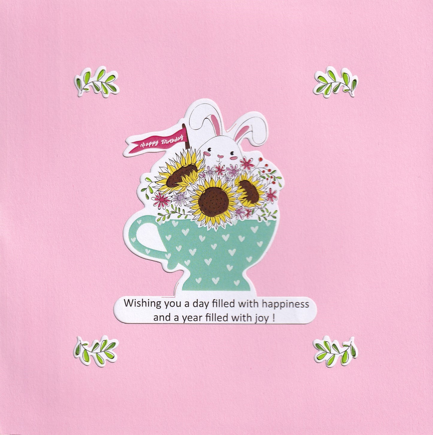 Bunny in Flower Cup Birthday Pop-Up Card