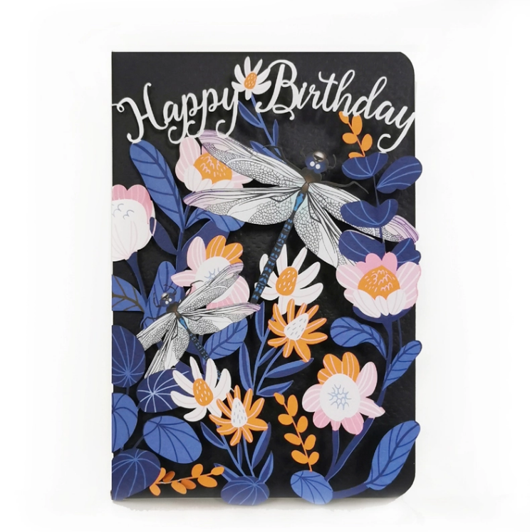 Paper Cut Dragonflies Happy Birthday Card