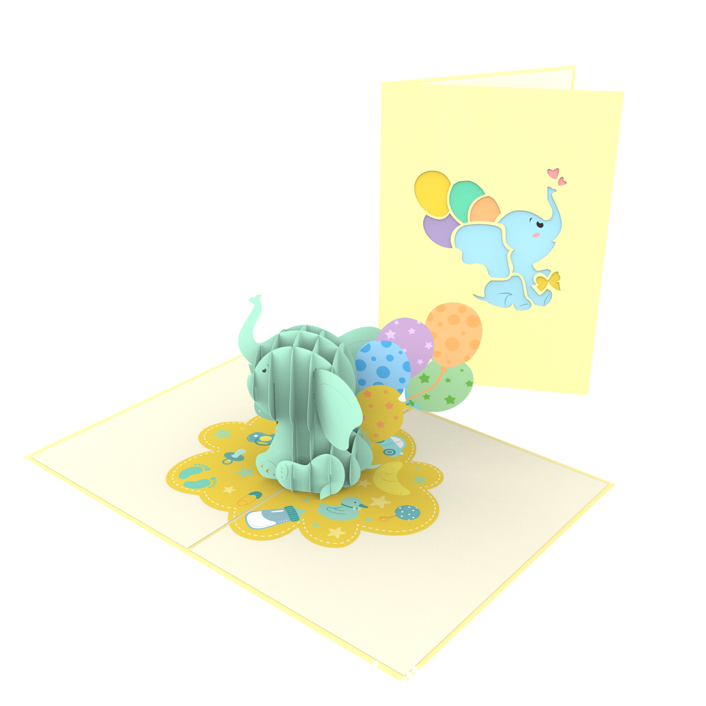 Baby Elephant with Balloons Pop-Up Card