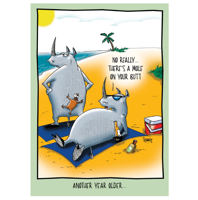 Rhinos on the Beach - Funny Birthday Card
