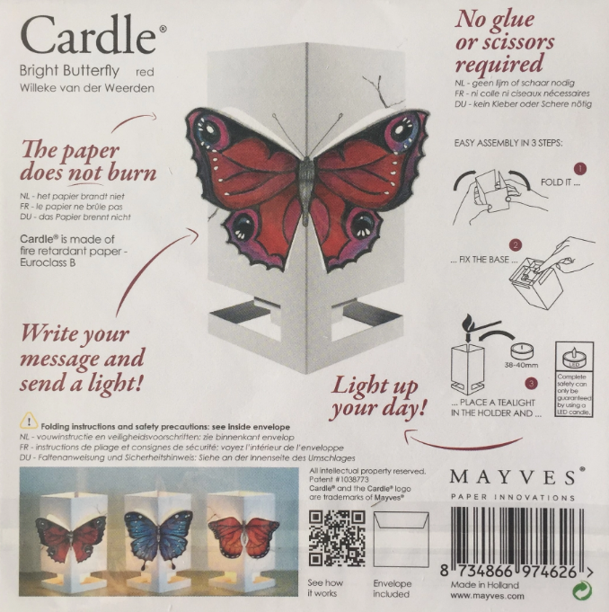 Card + Candle Holder - Bright Red Butterfly Pop-Up Lantern