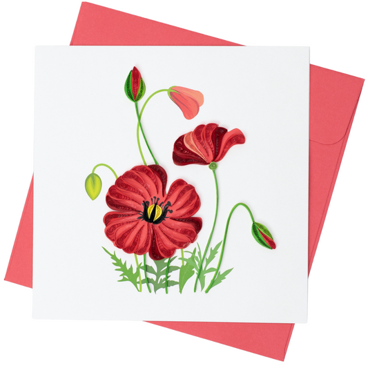 Red Poppy Flowers Quilling Card