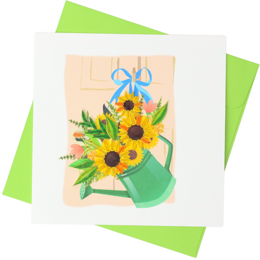 Watering Can with Sunflowers Quilling Card