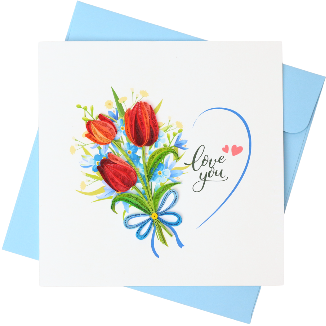 Love You Bouquet Heart Quilling Card